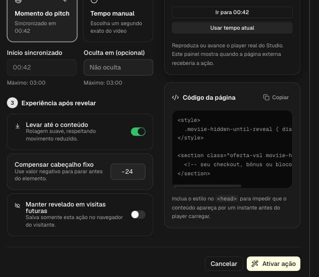 Scroll and persistence options, integration code, and save action